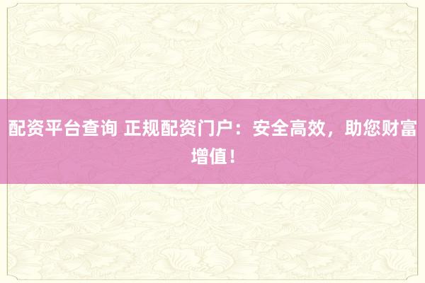 配资平台查询 正规配资门户：安全高效，助您财富增值！