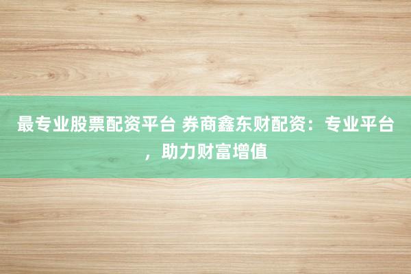 最专业股票配资平台 券商鑫东财配资：专业平台，助力财富增值