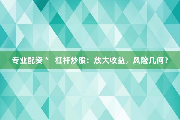 专业配资 *   杠杆炒股：放大收益，风险几何？