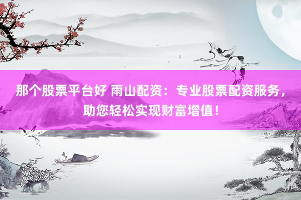 那个股票平台好 雨山配资：专业股票配资服务，助您轻松实现财富增值！