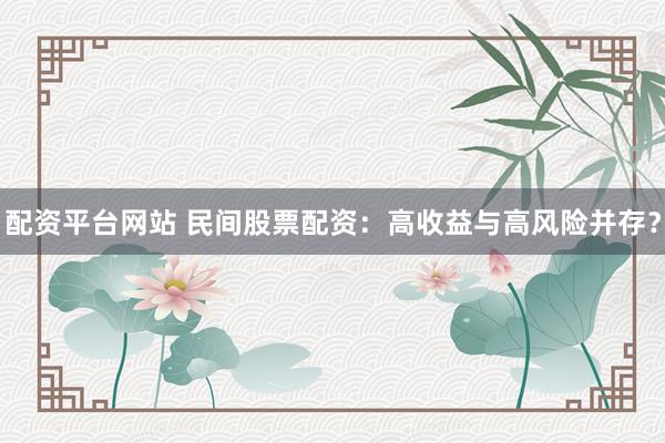 配资平台网站 民间股票配资：高收益与高风险并存？