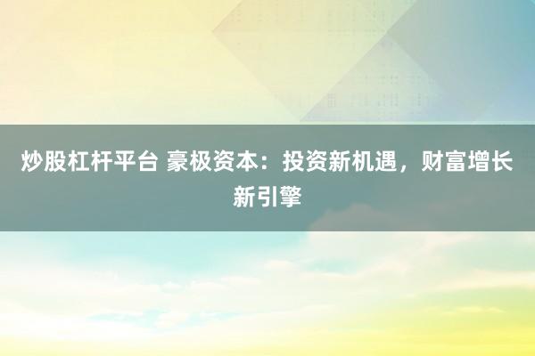 炒股杠杆平台 豪极资本：投资新机遇，财富增长新引擎