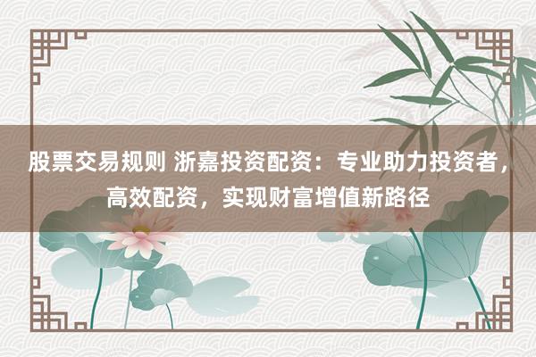股票交易规则 浙嘉投资配资：专业助力投资者，高效配资，实现财富增值新路径