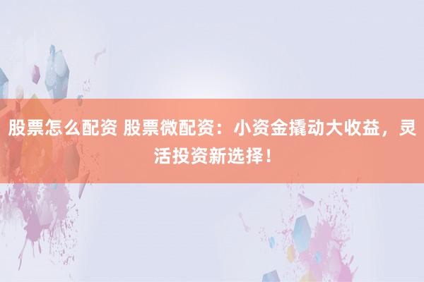股票怎么配资 股票微配资：小资金撬动大收益，灵活投资新选择！