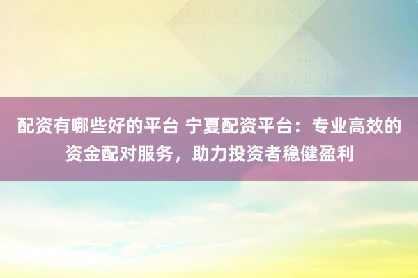 配资有哪些好的平台 宁夏配资平台：专业高效的资金配对服务，助力投资者稳健盈利