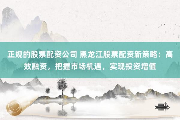 正规的股票配资公司 黑龙江股票配资新策略:高效融资,把握市场机遇,实现投资增值