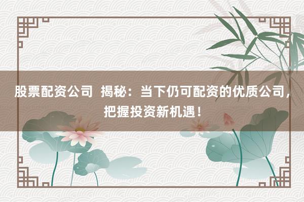 股票配资公司 揭秘:当下仍可配资的优质公司,把握投资新机遇!