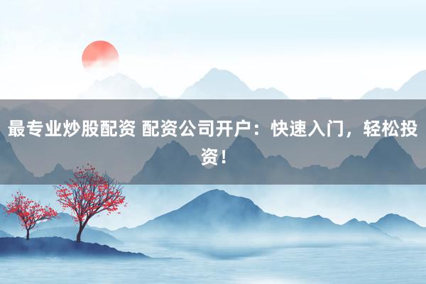 最专业炒股配资 配资公司开户：快速入门，轻松投资！
