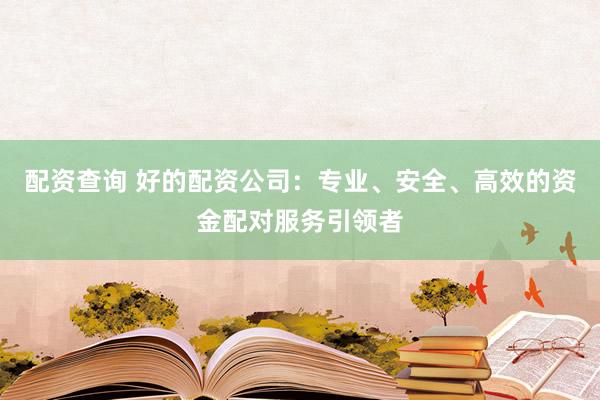 配资查询 好的配资公司:专业、安全、高效的资金配对服务引领者