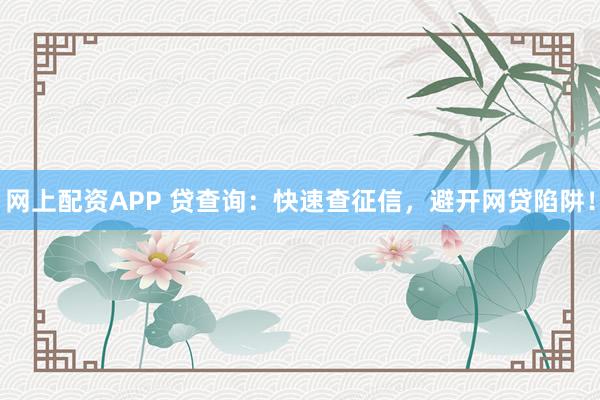 网上配资APP 贷查询:快速查征信,避开网贷陷阱!
